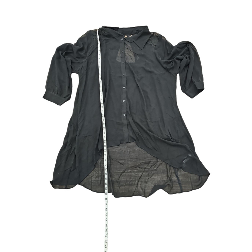 City Chic Black Lace Yoke Sheer High Low Blouse Sz XXL - Picture 9 of 10
